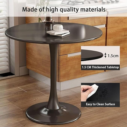Round Black Dining Table, 31.5" Tulip Table with Pedestal Base, Black Dining Table for 1-4 Person, Mid-Century Leisure Table for Kitchen, Living Room