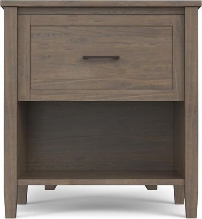 SIMPLIHOME Ela SOLID WOOD 24 Inch Wide Transitional Bedside Table in Smoky Brown, For the Living Room and Bedroom