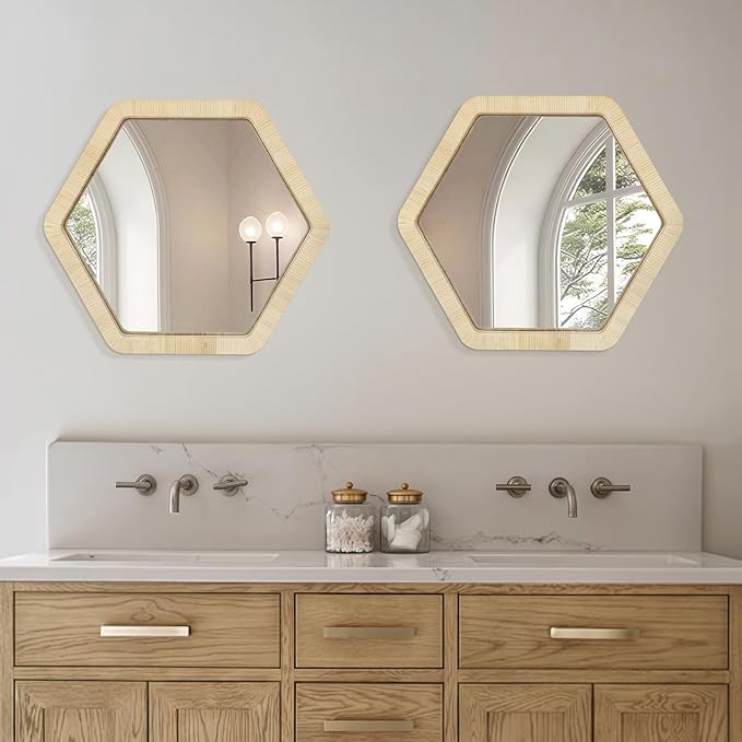 ULIKE Rattan Mirror for Wall, Bathroom 30 Inch Rustic Farmhouse Wall Decor with Handmade Wicker Frame, Boho Woven Mirror for Nursery Bathroom Living Room Entryway