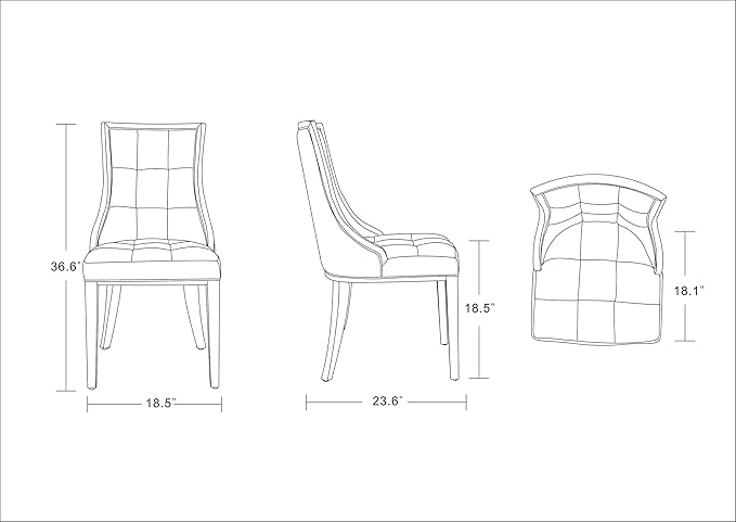 Manhattan Comfort Fifth Avenue Faux Leather Dining Chairs, Parsons Accent Furniture with Padded Wingback Seat, Fine Rectangular Stitching and Solid Beech Wood Frame, Set of 4, Grey