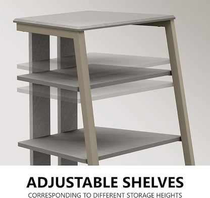 FITUEYES Design 4-Tier AV Media Stand Corner Shelf Stand Wooden Corner Shelves Component Cabinet Stereo Rack Audio Tower with Height Adjustable Wooden Shelves for Xbox One/ps4 (Khaki)