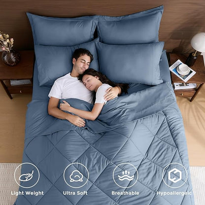 HEVUMYI Dusty Blue Twin-XL Comforter Set - 5-Piece All Season Bed in a Bag Twin-XL, Ultra Soft Bedding Set with Comforter, Flat Sheet, Fitted Sheet, Pillowcases, Pillow Shams
