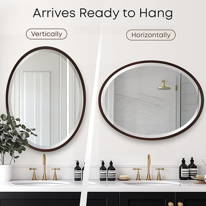 OVALCREST - Oval Wooden Beveled Wall Mirror for Home Decor, Bathroom, Vanity, Bedroom, Living Room, Hallway - London Style (Black Walnut) 17.1 x 21.1
