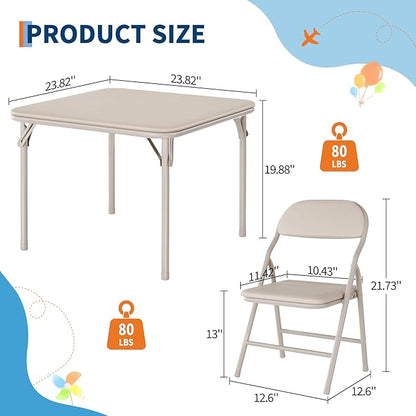 IDEALHOUSE 3 Piece Folding Kids Table and Chairs Set, Children Activity Table and Chairs Set for Dining Room,Daycare,Classrooms