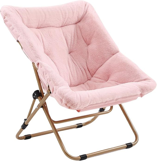 Comfy Folded Chair, Soft Faux Fur Oversized Folding Chair, Flexible Lounge Lazy Chair for Kids Girls Teens Adults, Moon Chair for Dorm Rooms, Bedroom, Living Room