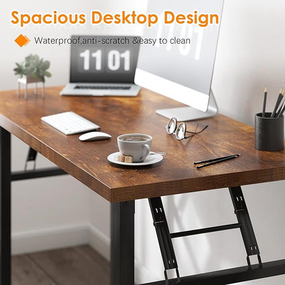 Need 39.4 inches Computer Desk for Small Space Small Folding Table Small Writing Desk Compact Desk Foldable Desk with BIFMA Certification, No Install Needed, Rustic Brown AC5-10060-FB