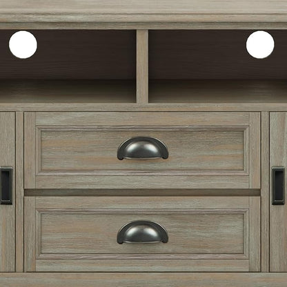 SIMPLIHOME Burlington SOLID WOOD 72 inch Wide Transitional TV Media Stand in Distressed Grey For TVs up to 80 inches for the Living Room and Entertainment Center