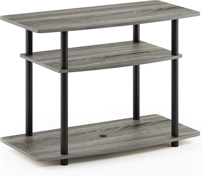 Furinno Turn-N-Tube No Tools 3-Tier Entertainment Center TV Stand for TV up to 32 Inch, Plastic Round Tubes, French Oak Grey/Black