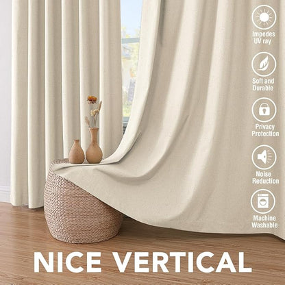 H.VERSAILTEX 100% Blackout Curtains for Bedroom Thermal Insulated Linen Textured Curtains Heat and Full Light Blocking Drapes Living Room Curtains 2 Panel Sets, 42x45 Inch, Bleached Sand