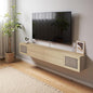 Pmnianhua Boho Floating TV Stand 94", Modern Wall Mounted Media Console with Cotton-Rayon Doors for Under TV Shelf,Entertainment Center,Living Room,Bedroom(Natural)