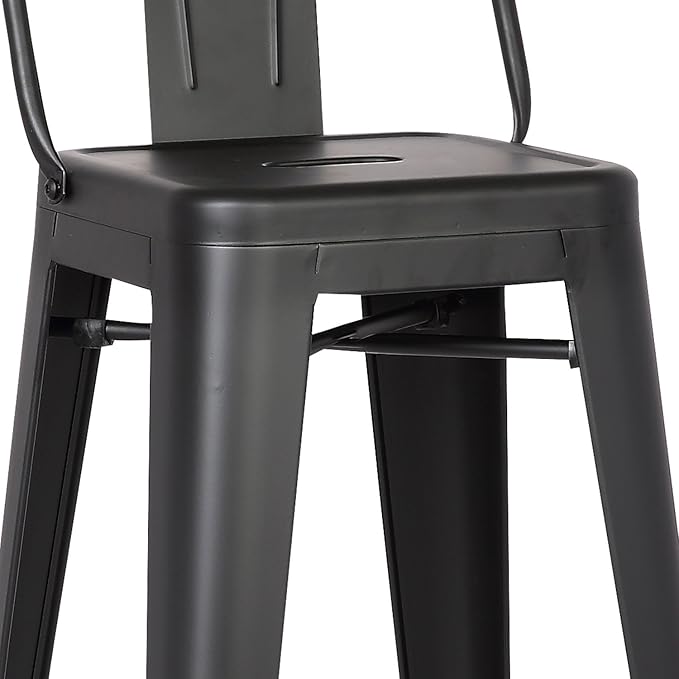 AC Pacific 30” Metal Barstool Set of 2 – Country Rustic Style with Low Back, Lightweight & Sturdy Build, Easy Assembly – Midnight Matte Finish