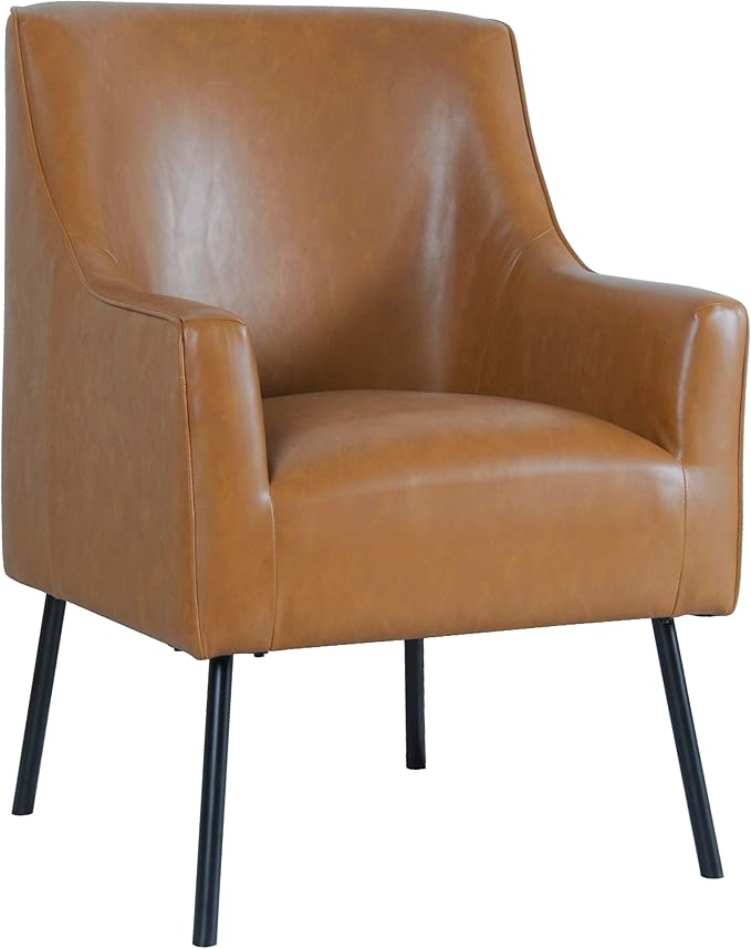 HomePop Modern Accent Chair, Home Décor, Accent Chairs for Living Room & Bedroom, Fabric Reading Living Room Side Chair, Single Sofa with Lounge Seat and Metal Legs- Carmel Faux Leather