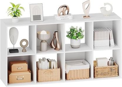 Sweetcrispy 8 Cube Storage Organizer - Open Cube Bookshelf with 4 Removable Back Panels, Display Storage Bookcase for Living Room, Bedroom, Entrance Hall, Home Office，47.7" L×11.6" W×24" H, White