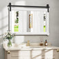 Bathroom Barn Door Mirror: 42"x28" White Farmhouse Wood Frame - Rustic Wall Mirror for Entryway/Living Room Wall Decor
