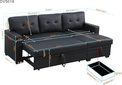Devion Furniture Philly 4-in-1 Convertible L Shaped Couch with Pull Out Bed and Storage, Sectional Sleeper Sofa with Reversible Chaise for Living Room, Apartment, Bedroom, Office