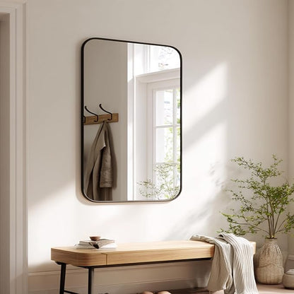 KOCUUY Black Bathroom Vanity Mirror, 30 x 48 inch Metal Frame Mirror with Rounded Corner, Rectangle Design of Upgraded Shatterproof Glass for Bathroom, Bedroom, Living Room, Entryway