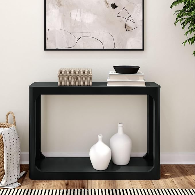 Plank+Beam Forma Console Table, 46 Inch, Solid Wood Sofa Table, Entryway Table for Hallway, Narrow Behind The Couch Table, Console Tables for Entryway, Living Room, Foyer, Easy Assembly, Black