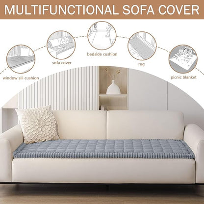 Smiry Couch Cover for Dogs Washable, Non Slip Fuzzy Pet Couch Covers for 3 Cushion Sofa Pet Friendly, Thick Soft Sofa Slipcovers Cushion Protector (Grey, 27.6" x 59")