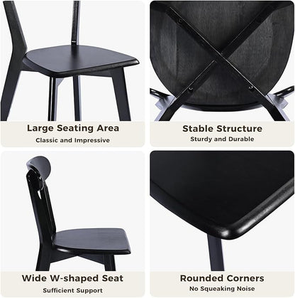 DELAVIN Soild Wood Dining Chairs Set of 6, Mid Century Oak Wood Kitchen Chairs, Vintage Dining Room Chairs Set Suitable for Kitchen, Black
