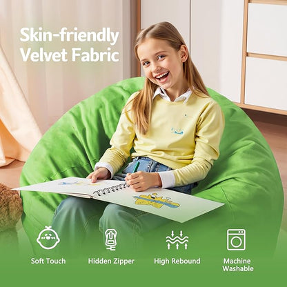 Homguava 2FT Bean Bag Chair: 2' Bean Bags with Memory Foam Filled,Comfy Beanbag Chairs Round Bean Bag Sofa with Dutch Velvet Cover-Lime
