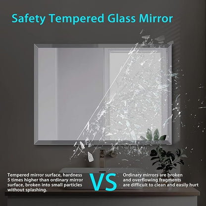 Frameless Beveled Edge Bathroom Mirror 38x26 Inch Rectangle Wall Mirror Explosion Proof and Shatterproof Bathroom Vanity Mirror Wall Mounted Hang Firmly (Horizontal or Vertical)
