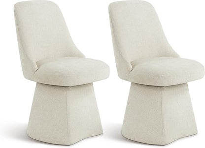 Swivel Dining Chair Mid Century Modern DeskChair High Back Upholstered Linen Fabric SideChair for Kitchen Diningroom Bedroom,Linen,2 Box