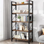 5 Tier Bookshelf Rustic Solid Wood Industrial Style Bookcase,Metal and Real Wood Vintage Bookshelf,Book Shelves Home Office, Retro Brown,Dark Matching credenza(LZ01-05tier) (5Tiers)