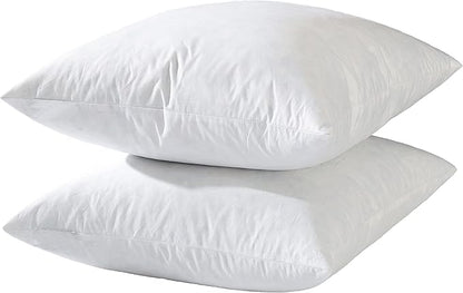 14x14 Decorative Throw Pillow Inserts-Down Feather Pillow Inserts-Square-Cotton Fabric-Set of 2-White.
