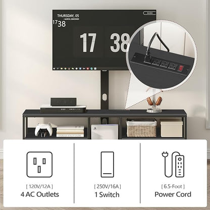 TV Stand with Mount for up to 65", Entertainment Center with Switch-Controlled Charging Station, Swivel TV Stand Mount with Fabric Drawers, for Living Room, Black TVBK154E01