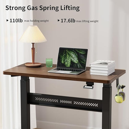 Mobile Walking Pad Desk with Wheels, Pneumatic Small Rolling Standing Desk Riser Height Adjustable (28-43.7") for Treadmill, Portable Computer Table for Home Office, Black Walnut