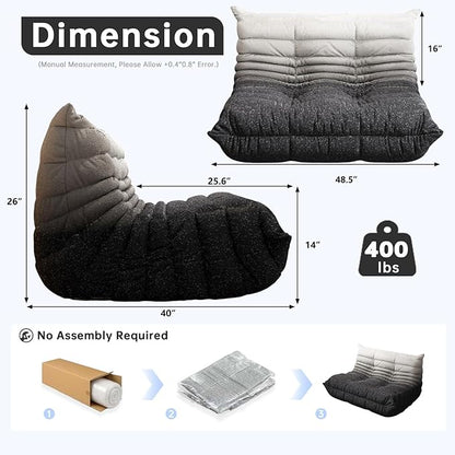 Bean Bag Chairs for Adults, Memory Foam Couch Loveseat Sofa Chair, Soft Teddy Material Cozy Comfy Reading Nook Chairs, Floor Chair for Living Room Bedroom Office(Black-White)