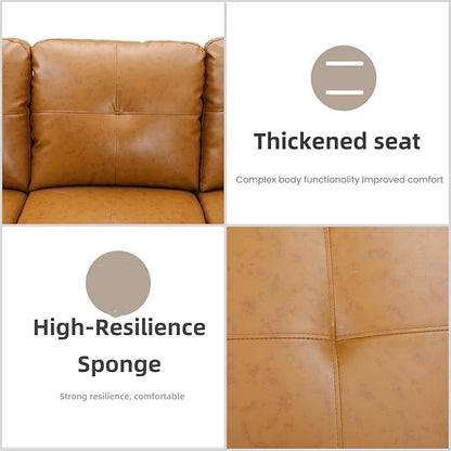 L Shaped Sectional Couches, Leather Couch Modular Sectional Sofa with Ottoman Storage, Modern L Shaped Couch with Chaise for Living Room Bedroom Apartment Furniture, Orange