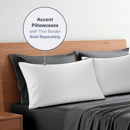 Kickoff Viscose Bamboo Sheets Full Size 4-pc 100% Organic Bamboo Viscose Bed Cooling Sheets Full Size Set Cool Bedding for hot Sleepers Sheet, Flat, Fitted, Pillowcases (Pewter, F)