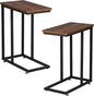VECELO C Shaped End Side Table for Sofa Couch and Bed Snack TV Tray for Living Room Bedroom, 2 Set, Brown