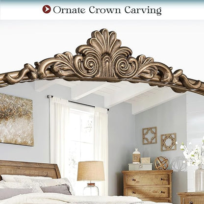 22" x 30" Arched Vintage Gold Mirror for Wall, Antique Bronze Bathroom Mirror with Metal Frame, Ornate Arch Vanity Mirror for Entryway, Mantel, Powder Room