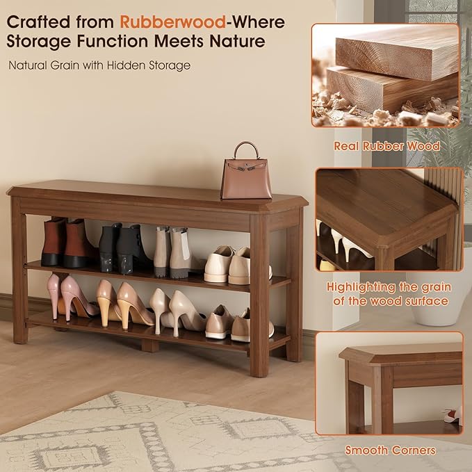 Shoe Rack for Front Door Entrance, Solid Wood Shoe Bench for Closet, Holds Up to 550lbs, Shoe Rack Bench for Entryway, Mudroom, Hallway