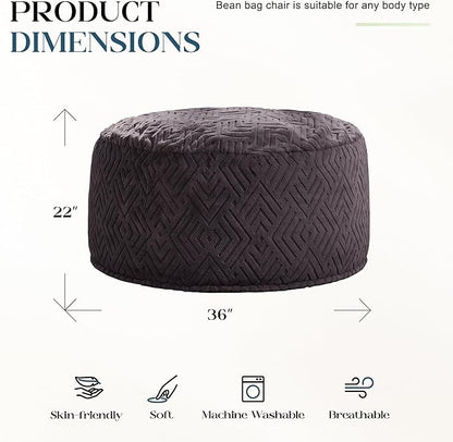 Hobestluk Bean Bag Chairs Adults Beanbag Chair with Filler Large Bean Bags with Fluffy Embossed Cover, Giant Bean Bag Chairs for Adults (Dark Grey, 3FT - 36” x 36” x 22”)