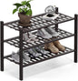 Haddockway 3 Tier Bamboo Shoe Rack Storage Organizer, Multifunctional Free Standing Stackable Shoe Shelf with Grid Panel for Closet,Hallway,Entryway,Small Space 27"x11"x20" (Brown, 3 Tier)