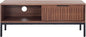 SAFAVIEH Lylia TV Stand for up to 55" Flatscreen – Walnut with Black Legs & Handle, 1 Sliding Door, 1 Open Shelf, Entertainment Media Console (MED9617A)