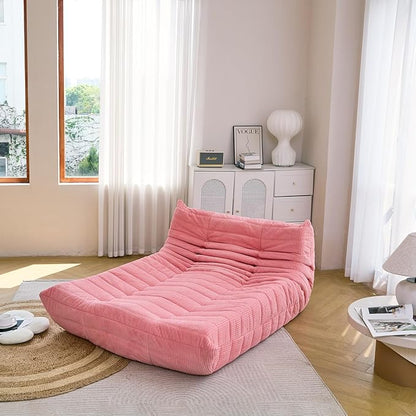 N&V Fireside Lounge Chaise Chair, Mid Century Armless Floor Lounger Sofa, Soft Premium Corduroy Floor Lounge Chair, Foam Sofa Accent Lounger for Living Room Bedroom and Office, Salmon