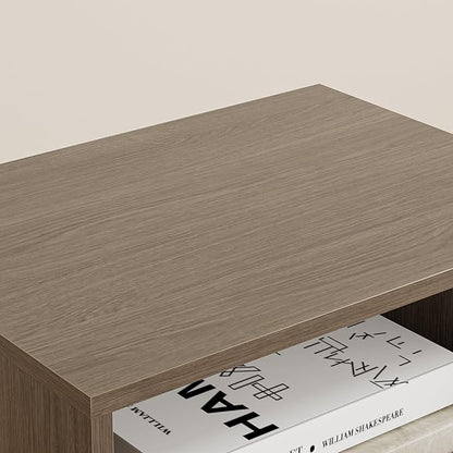 Masupu Night Stand,Mid-Century Modern Bedside Table with Storage Drawer and Open Wood Shelf,Small Gold Frame Side Table for Bedroom,Living Room, Grey