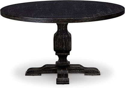 I53-11-TP Wooden Table with Acacia Wood Round Tabletop and Stylish Pedestal Base - Sand Blasted Black Finish