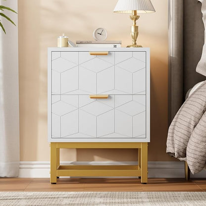 GAOMON White 2 Drawer Dresser, Small Dresser＆Chest of Drawers, Modern Nightstand for Bedroom, End Table with Drawer for Living Room, Hallway, Entryway