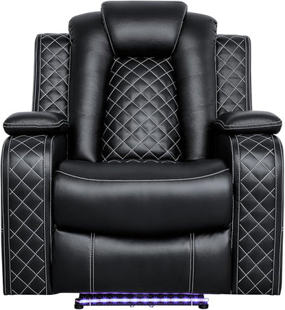 Ball & Cast Power Recliner Sofa Set Leather Reclining Sofa Set Living Room Furniture Set 3PCS Recliner Couch Loveseat and Chair Sets with LED,USB Charging,Cup Holders,Storage Console for Home Theater