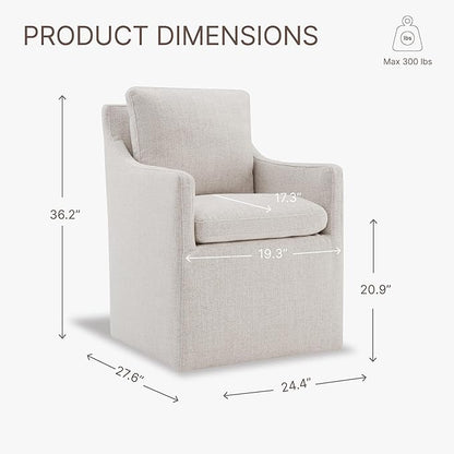 Upholstered Dining Chairs with Casters No Assembly Modern Accent Armchair with Rollers for Diningroom Bedroom Livingroom Reading Room,Linen,2 Boxs