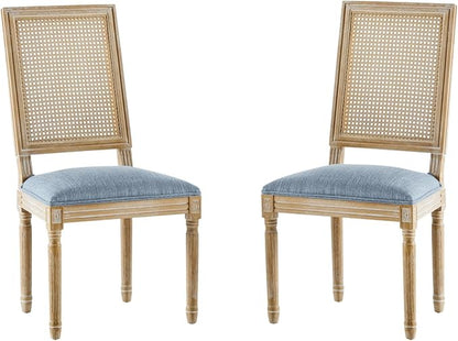 Merax Upholstered Solid Wood Dining Chairs Set of 2, French Country Style Accent Side Seating Furniture for Kitchen, Living Room, Wicker Back, Slate Blue