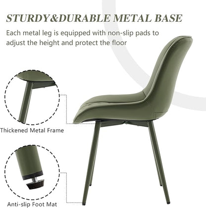 YOUNIKE Dining Chairs Set of 2 with High Backs Mid Century Modern Kitchen & Dining Room Chairs Faux Leather Upholstered Wide Accent Chair Comfortable Padded Living Wating Room Chair Olive Green