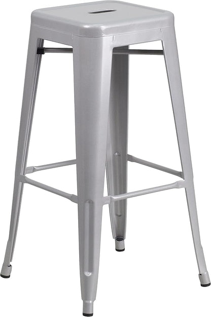 Flash Furniture Lily 4 Pack Commercial Grade 30" High Backless Silver Metal Indoor-Outdoor Barstool with Square Seat
