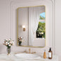 Gold Bathroom Mirror, 22x30 Inch Brushed Gold Metal Frame Mirror for Wall, Rounded Rectangle Bathroom Vanity Mirror, Tempered Glass, Anti-Rust, Horizontal/Vertical