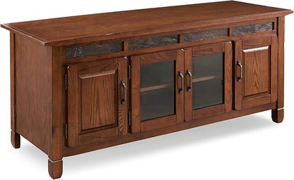 Leick Home 89360 Rustic Oak TV Stand with Slate Tiles and Enclosed Storage for 65" TV, Distressed Rustic Autumn